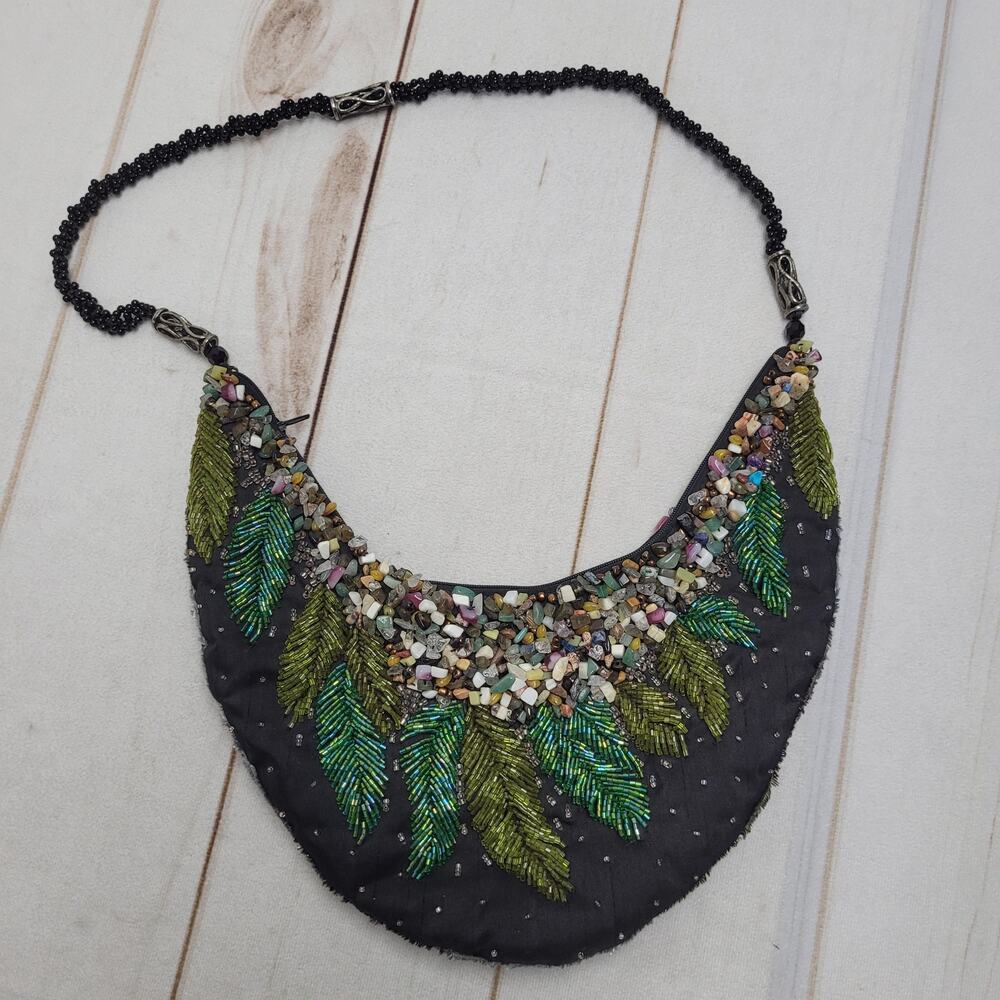 Vintage Mary Frances beaded leaf motif chunky stone shoulder bag art deco Y2k
